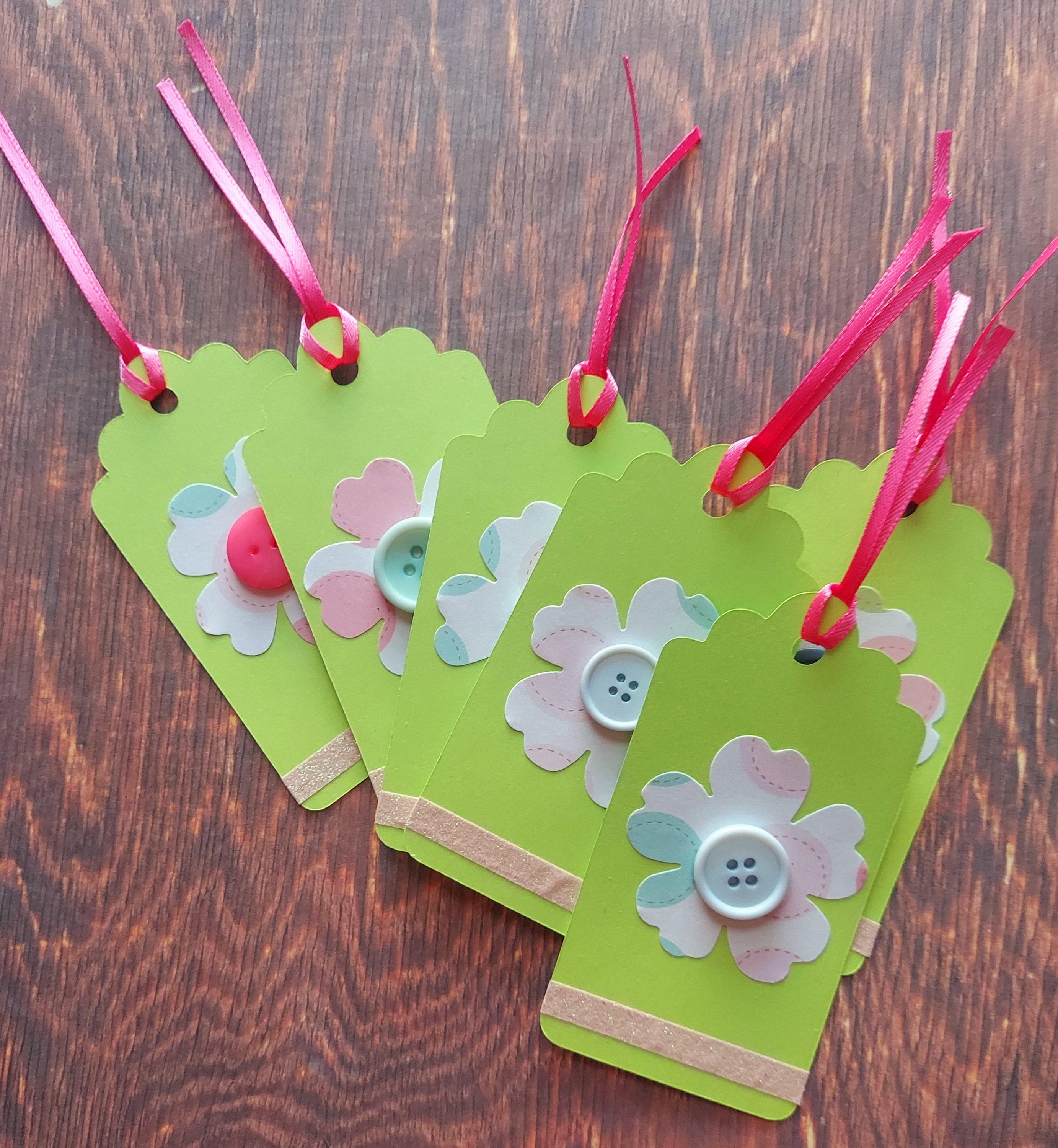 Handcrafted Gift Tags with Button Flowers - set of three floral tags