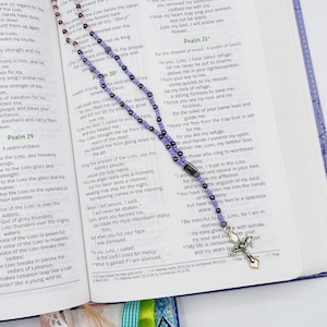 Jennifer: Handcrafted Catholic Rosary Necklace, Purple and Pink Prayer Beads, Silver Cross, Spiritual Gift for Bride,