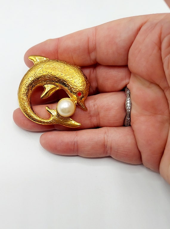 Dolphin Broach, gold plated Dolphin Broach with f… - image 3