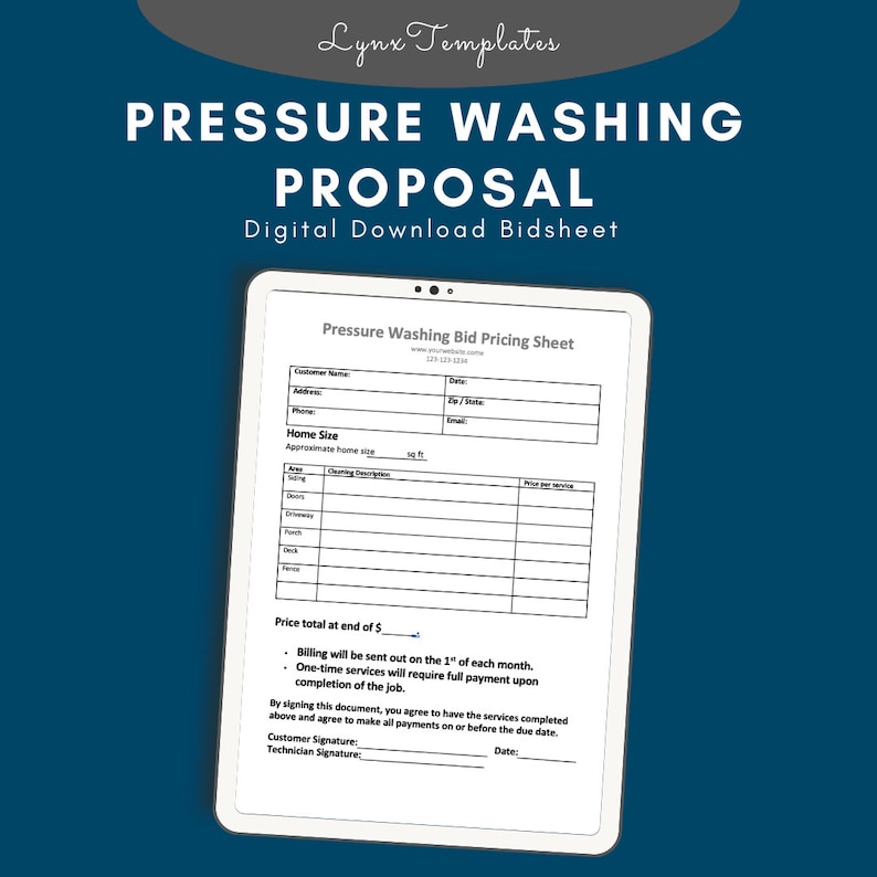 Pressure Washing Digital Bid Sheet - Etsy