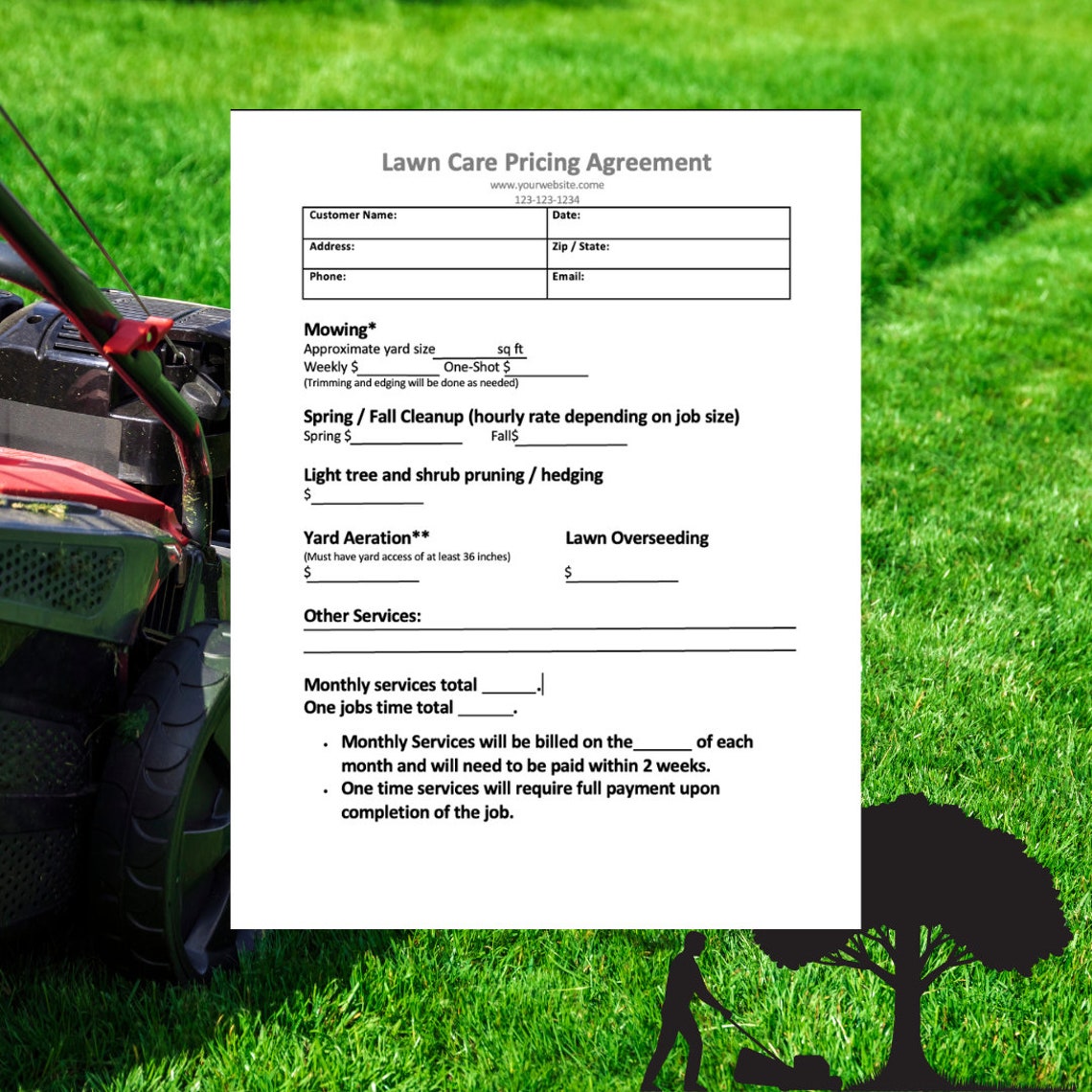 Lawn Mowing Bid Pricing Sheet Lawn Trimming Agreement Sheet Lawn Mowing Bid Pricing Sheet Lawn Trimming Agreement Sheet