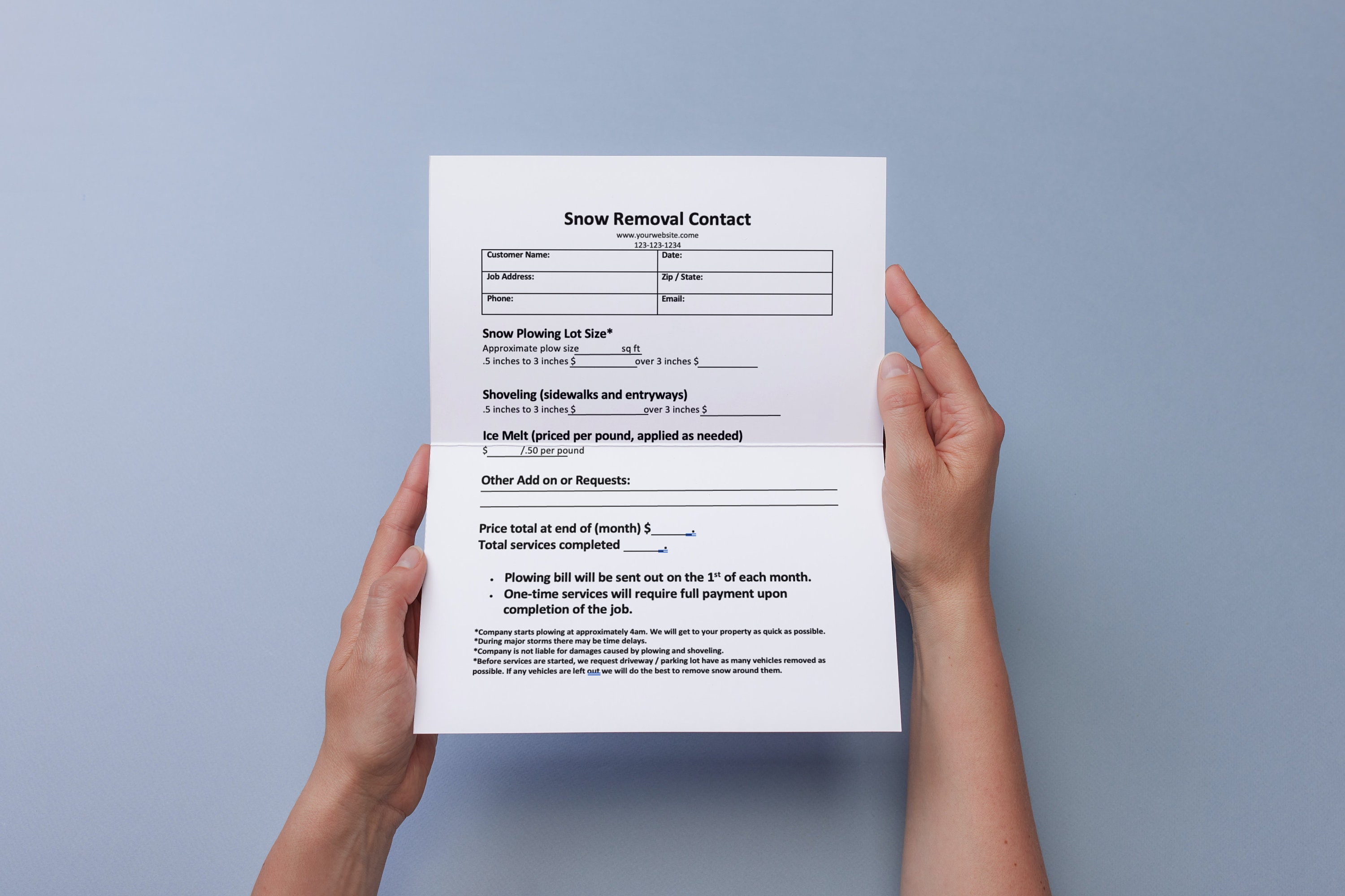 Commercial Snow Plowing Bid Agreement Snow Service Proposal Sheet Basic