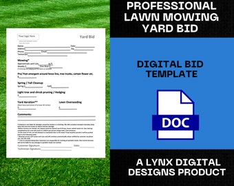 Lawn Mowing Bid Invoice Download ︱Proposal ︱Estimate ︱Agreement ︱Template | Simple Contract
