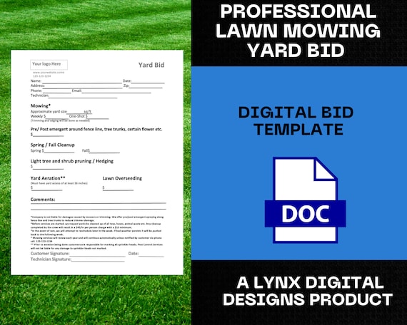 Lawn Mowing Bid Invoice Download ︱Proposal ︱Estimate ︱Agreement ︱Template | Simple Contract