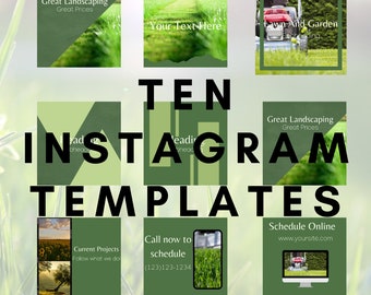 10 Professional Canva Instagram Templates | Green Lawn Care Landscaping Canva Templates | Social Media Post Templates | Instagram Template