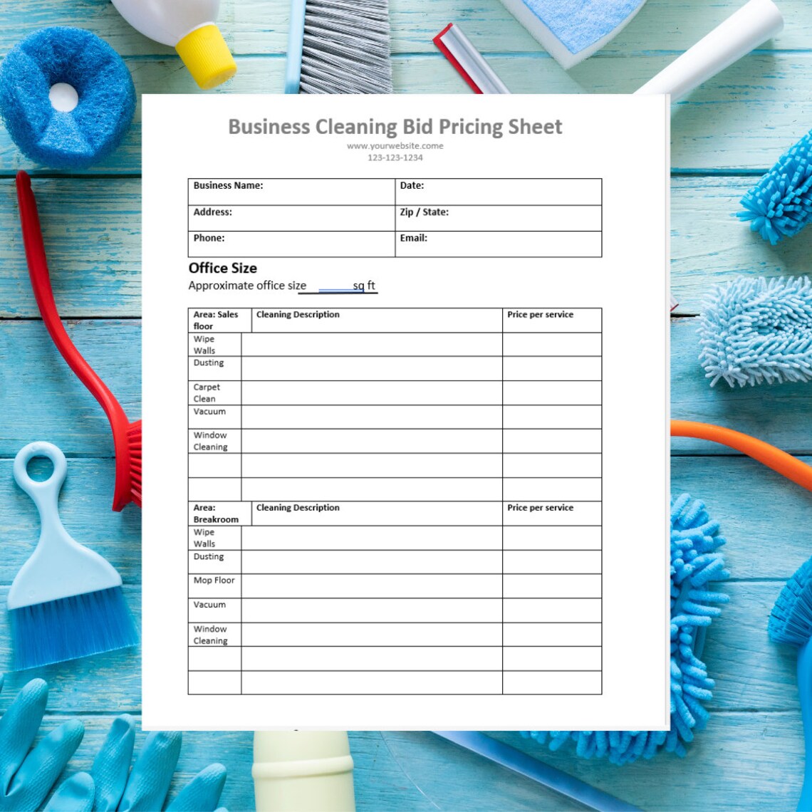 Detailed Business Cleaning Bid Sheet Cleaning Service Proposal Sheet ...