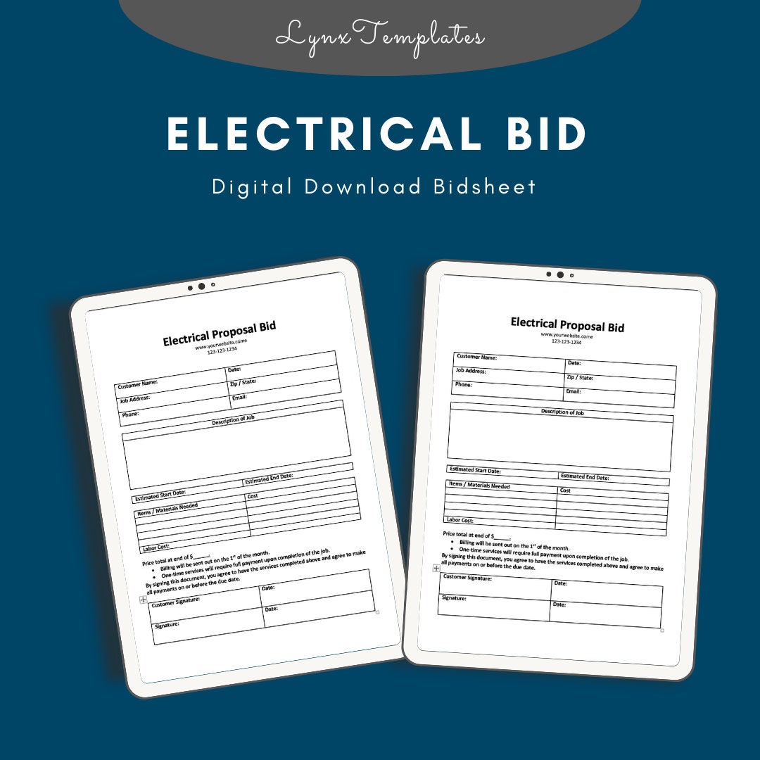 Electrical Bid Sheet Digital Download proposal estimate agreement Electrical Bid Sheet Digital Download proposal estimate agreement