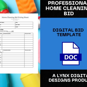 Home Cleaning Company Bid Pricing Sheet | Cleaning Service Proposal Sheet | Editable Cleaning Contract Template | Cleaning Contract Sheet