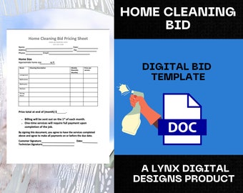 Home Cleaning Bid Pricing Sheet ︱Proposal ︱Estimate ︱Agreement ︱Template | Simple Contract