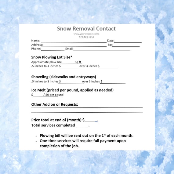 Residential Snow Plowing Bid Agreement Cleaning Service Etsy