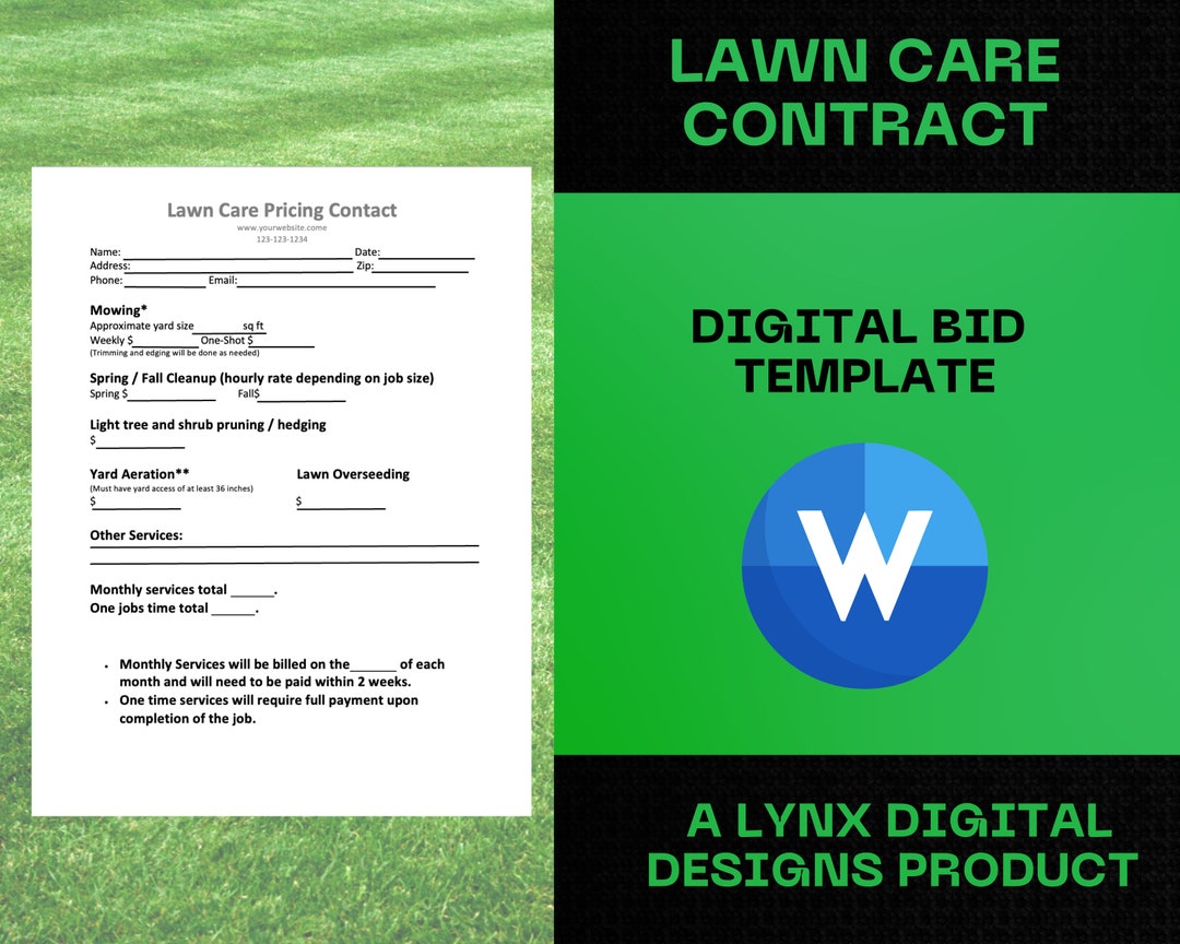 Lawn Care Mowing Pricing Sheet Bid proposal estimate agreement template Lawn Care Mowing Pricing Sheet Bid proposal estimate agreement template