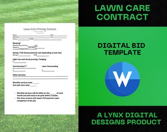 Lawn Care Mowing Pricing Sheet Bid ︱Proposal ︱Estimate ︱Agreement ︱Template | Simple Contract