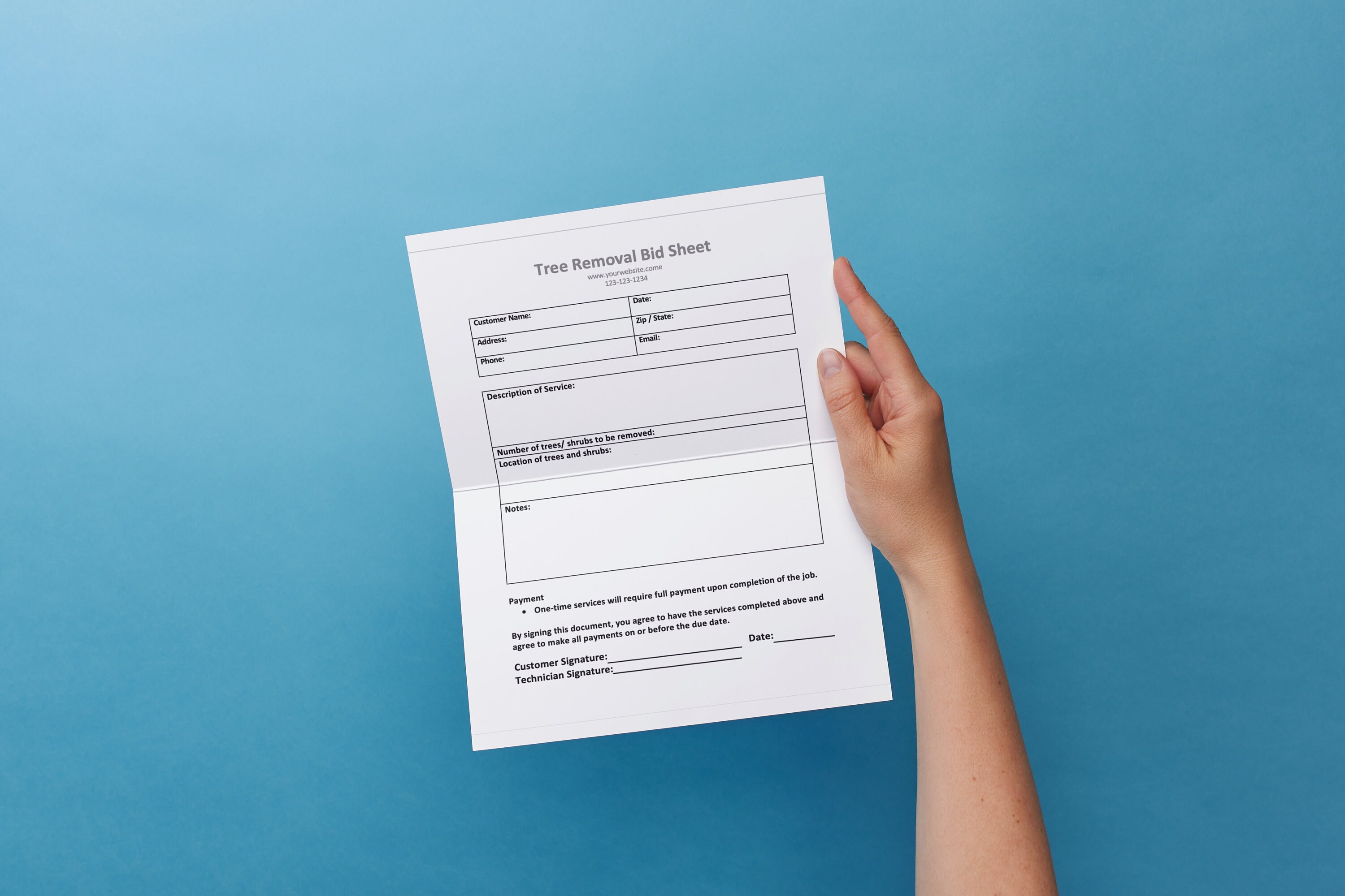 Tree Removal Bid Pricing Sheet Tree Trimming Agreement Sheet Etsy