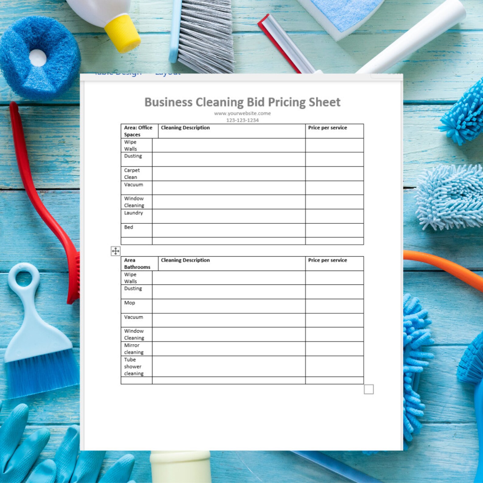 Detailed Business Cleaning Bid Sheet Cleaning Service Proposal Sheet