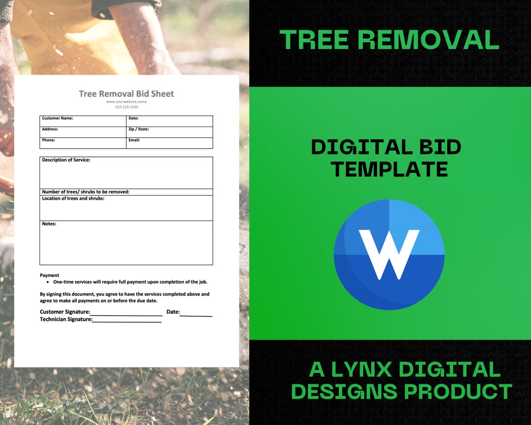 Tree Removal Bid Pricing Sheet | Tree Trimming Agreement Sheet ...
