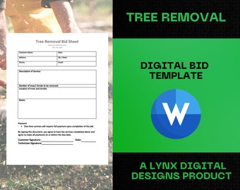 Tree Removal Bid Pricing Sheet | Tree Trimming Agreement Sheet | Residential Tree Bid Pricing Sheet | Tree Removal Bid Sheet Word Template