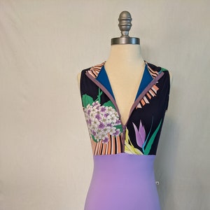 Ready to Ship Lavender Floral Print  Zip Front Leotard, Open Back - Adult Small