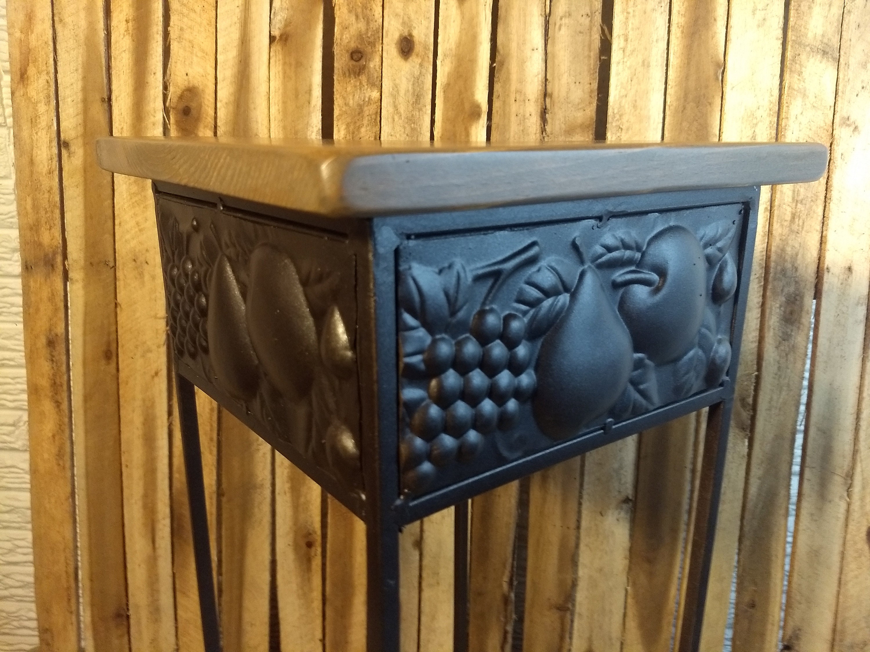 Square Accent Table, Wood and Metal Accent Table, Wood and Metal Plant