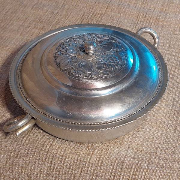 Vintage Aluminum Casserole Dish with Lid, Hand forged aluminum dish with handles and lid, Hand formed Aluminum Serving Dish