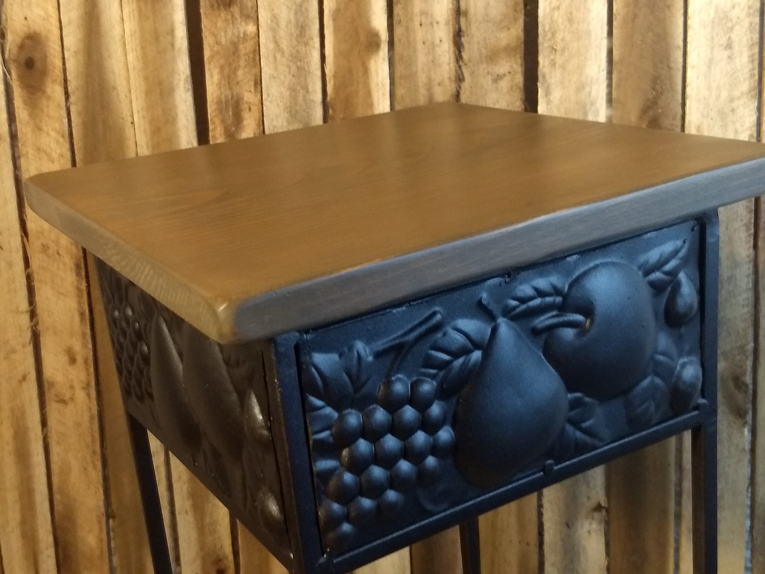 Square Accent Table, Wood and Metal Accent Table, Wood and Metal Plant