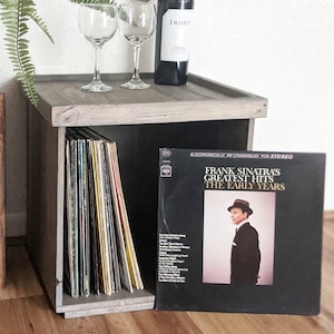 Reclaimed Wood Vinyl Record Storage Box: Stacking End Table