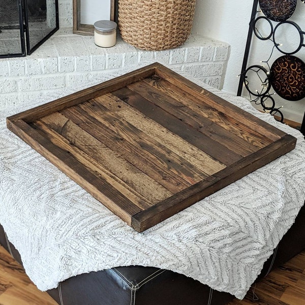 Rustic Wood Ottoman Tray, Oversized Ottoman Coffee Table, Large Wooden Puzzle Board, Pouffe Top Cover, Housewarming, Mothers Day Father Gift