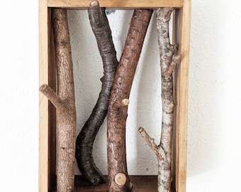 Porte-bijoux branche en bois de récupération : porte-clés et porte-chapeaux rustique