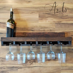 Wood Wine Rack Shelf, House Warming Gift, Bar Accessories, Wine Lovers Gift, Wine Glass Storage, Floating Shelving, Winery Accessory Present