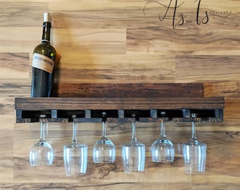 Reclaimed Wood Wine Rack Shelf: Rustic Bar Wine Glass Storage
