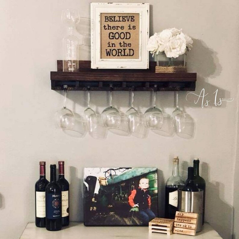 Wood Wine Rack Shelf House Warming Gift Bar Accessories Etsy