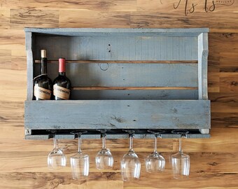 Wine Rack, Wood Wine Storage Rack, Hanging Bar, Glass Hanger, Floating Shelf, Wife, Wedding, Farmhouse Gift For Mom, Spring, Mothers Father