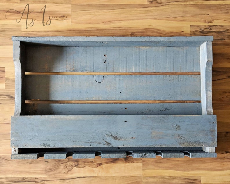 Reclaimed Wood Wine Rack with Glass Hanger: Rustic Farmhouse Bar image 5