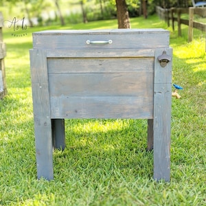 Standing Wood Cooler, Rustic Drink Stand, Wood Icebox, Birthday Gift For Men, Sports Tailgate Party Football, Spring, Mothers Day Father Grey