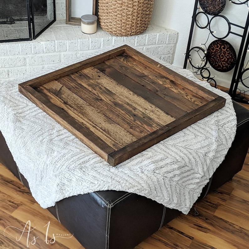 Rustic Wood Ottoman Tray Oversized Ottoman Coffee Table Etsy