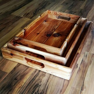 Set Di 3 Vassoi Decorativi In Legno Di Noce Normcore, Fatti A Mano, Forme Irregolari E Impilabili, Per Tavolino Da Caffè E Servizio