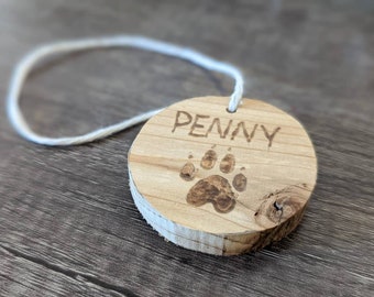 Reclaimed Wood Pet Name Paw Ornaments, Rustic Minimalistic Memorial, Rearview Mirror Name Tag Animals, Fur Child Gifts, Mothers Day Father