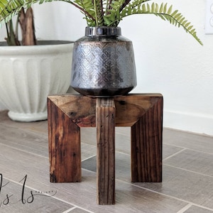 Wood Plant Stand, Pot Holder Table, Indoor Bohemian Decor, Wooden Display, Gardening Planter, Sustainable Garden, Spring, Mothers Day Father image 1