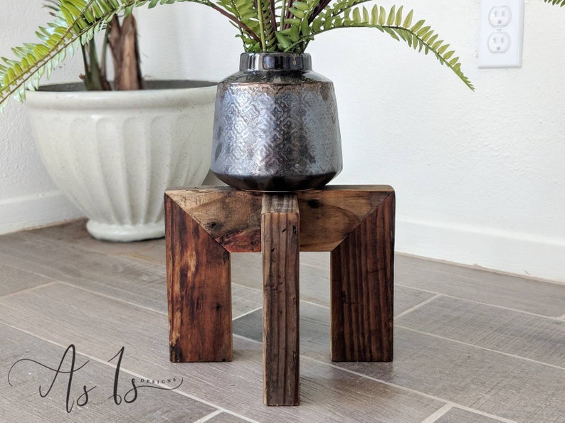 Wood Plant Stand, Pot Holder Table, Indoor Bohemian Decor, Wooden Display, Gardening Planter, Sustainable Garden, Spring, Mothers Day Father image 1