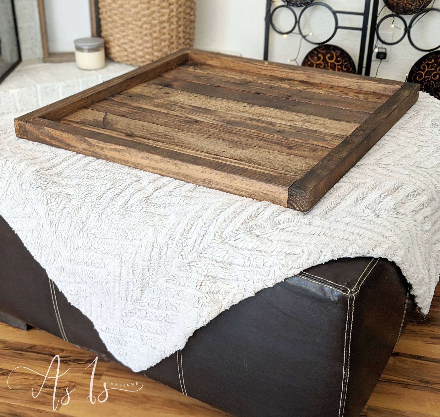 Rustic Wood Ottoman Tray Oversized Ottoman Coffee Table | Etsy