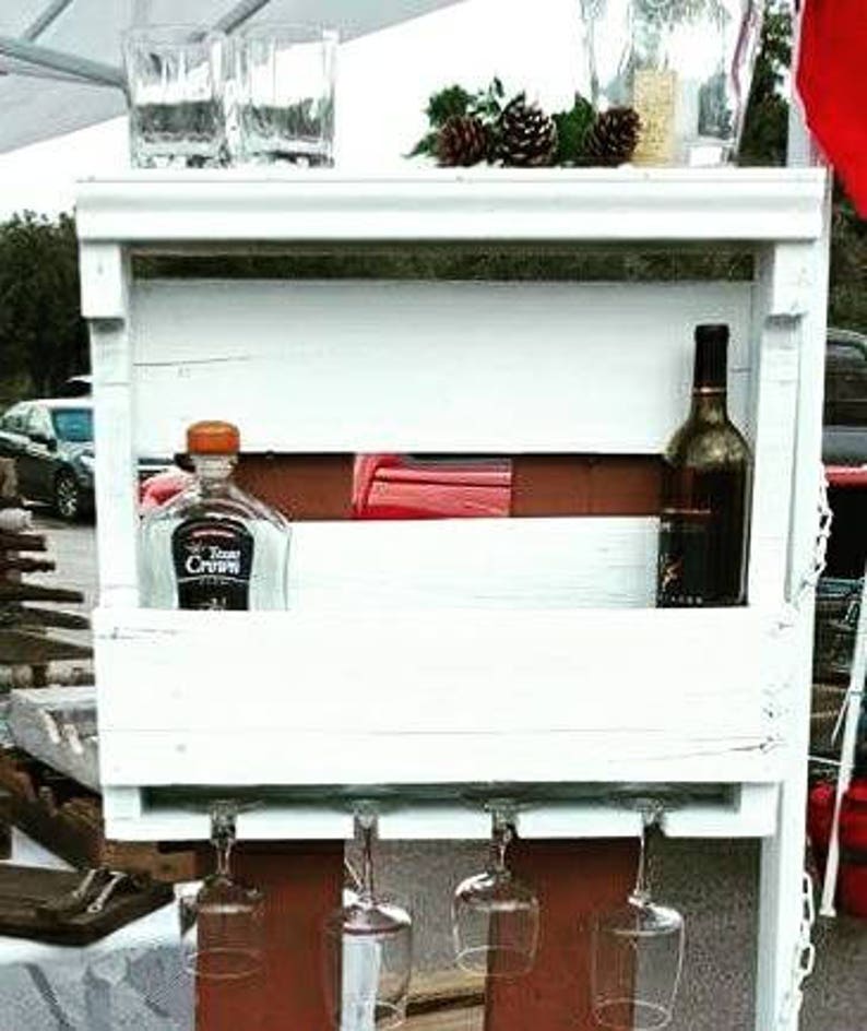 Reclaimed Wood Wine Rack with Glass Hanger: Rustic Farmhouse Bar image 9