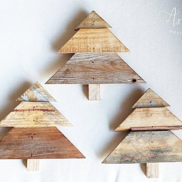 Reclaimed Wood Tree Ornament: Rustic Woodland Decor (8-10")