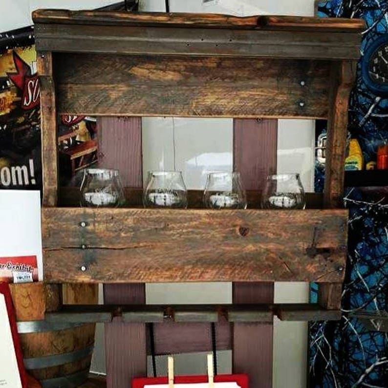 Reclaimed Wood Wine Rack with Glass Hanger: Rustic Farmhouse Bar image 10