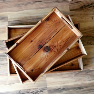 Reclaimed Wood Nesting Tray Set: Rustic Ottoman Coffee Table Serving Trays