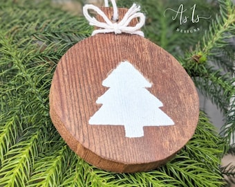 Hand Painted Tree Ornament, Reclaimed Wood Decor, Woodlands Gift Tag, Mountain Rustic Charm Set, Christmas Holiday Presents, Forrest Art