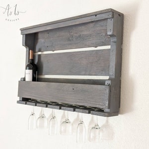 Reclaimed Wood Wine Rack with Glass Hanger: Rustic Farmhouse Bar image 6