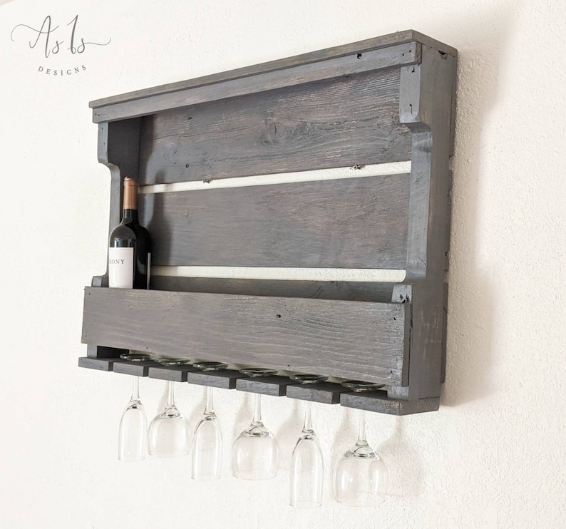 Reclaimed Wood Wine Rack with Glass Hanger: Rustic Farmhouse Bar image 6