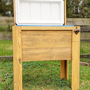 Standing Wood Cooler, Rustic Drink Stand, Wood Icebox, Birthday Gift For Men, Sports Tailgate Party Football, Spring, Mothers Day Father Natural