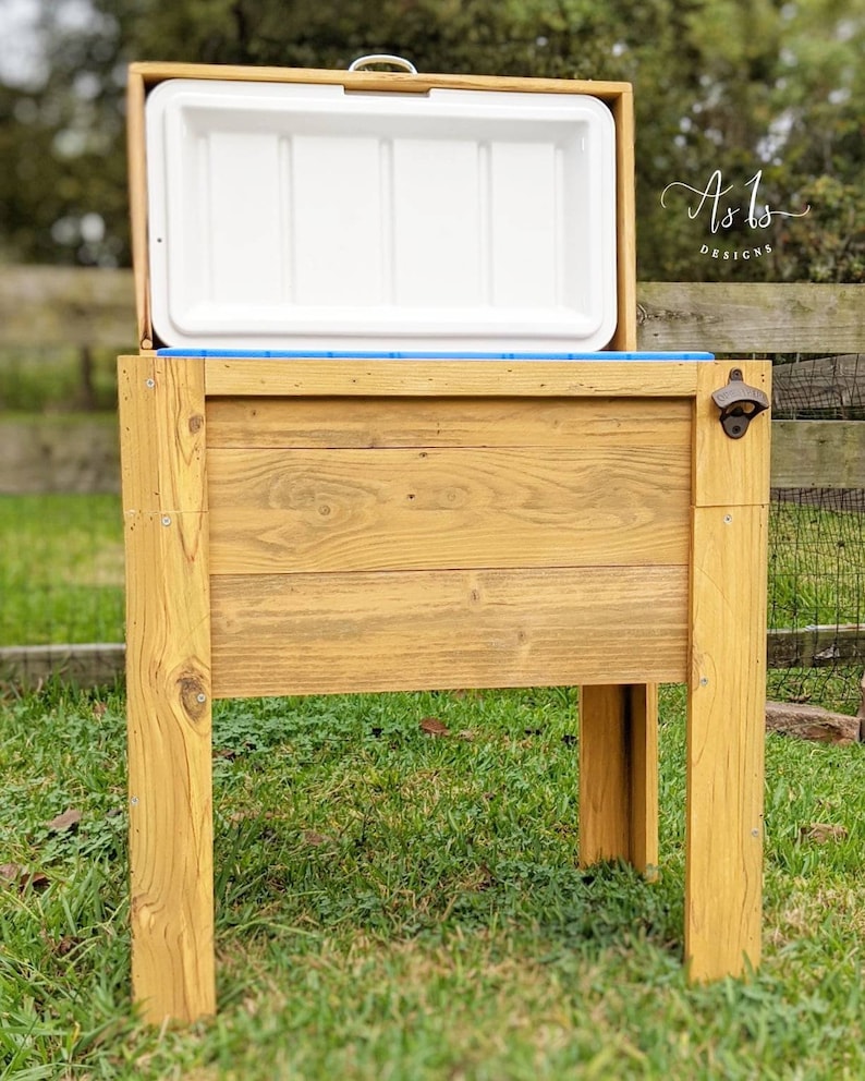 Standing Wood Cooler, Rustic Drink Stand, Wood Icebox, Birthday Gift For Men, Sports Tailgate Party Football, Spring, Mothers Day Father Natural