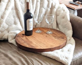 Plateau ottoman rond en bois de récupération : plateau de table basse rustique