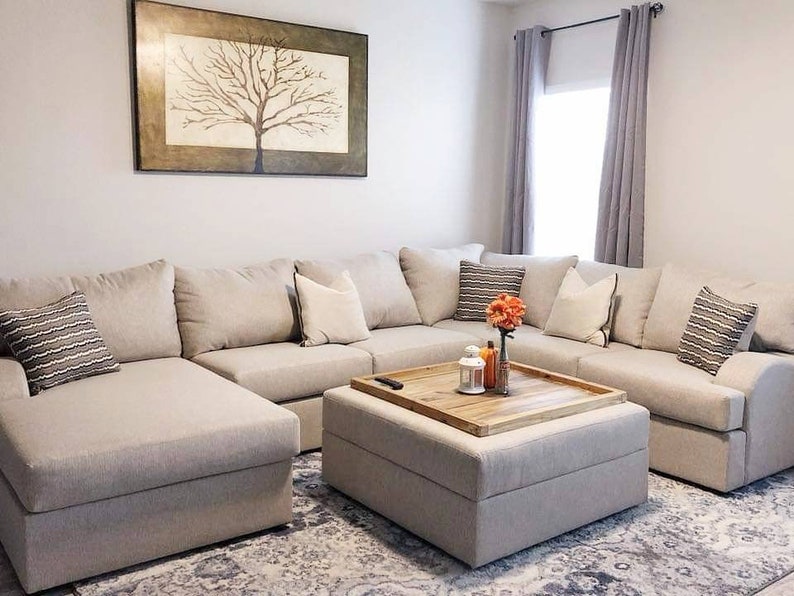 Rustic Wood Ottoman Tray Oversized Ottoman Coffee Table Etsy